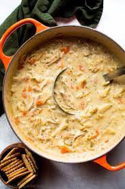 This Lightened Up Creamy Chicken Noodle Soup Has Only 200 Calories Per Serving Recipe On Chicken Noodle Soup Homemade Chicken Soup Recipes Creamy Chicken Soup