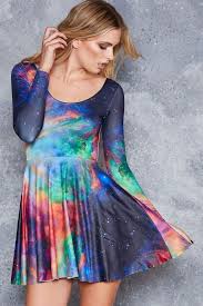 Galaxy Rainbow Long Sleeve Skater Dress Dresses Body Shop Long Sleeve Skater Dress Galaxy Dress Dresses