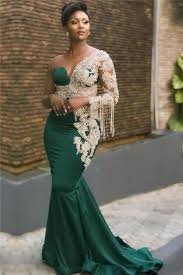 Emma emerald green wedding dress tulle lace applique bridesmaid. Dark Green Mermaid Appliques Prom Dresses Glamorous Sweep Train One Shoulder Evening Dresses African Wedding Attire African Wedding Dress One Shoulder Prom Dress