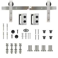 Everbilt 72 In Stainless Steel Strap Sliding Barn Door Track And Hardware Kit 60012 The Home Depot Barn Door Sliding Barn Door Track Sliding Door Hardware