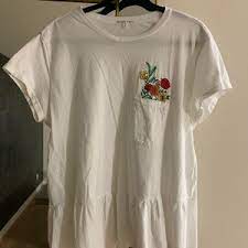 Embroidering a finished garment is a bit more challenging than embroidering a piece of fabric and then transforming the fabric into. Future State Tops Floral Pocket Embroidery Ruffle Hem Tshirt Poshmark