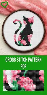 Free cross stitch silhouette patterns. Black Cat Silhouette Cross Stitch Pattern Pdf Flower Cat Etsy Cat Cross Stitch Pattern Cross Stitch Cross Stitch Patterns