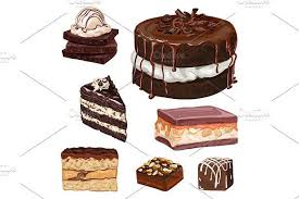 27 Hand Drawn Vector Cakes Set Dessert Illustration Chocolate Caramel Dessert Fruit Desserts