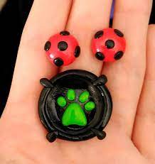 Prodigiosa Ladybug Pendientes Y Cat Noir Anillo Miraculous Ladybug Toys Miraculous Ladybug Party Polymer Clay Charms