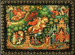 Ivan tsarevich riding a grey wolf, 1889, depicts a scene from a popular russian fairytale. Russian Lacquer Art Gallery