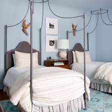 The wall and pillow fabrics are by bennison fabrics. The Best Blue Gray Paint Colors Designers Always Use