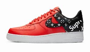 Air Force 1 Black Bandana Shoes Bandana Fever Supreme Lv Monogram Print Custom Habanero Red Black Nike Air Force Shoes Nike Shoes Air Force Air Force Shoes Black Nikes
