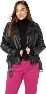 Womens Plus Size Faux Leather Moto Jacket With Studs