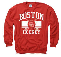 Boston University Red Wide Stripe Hockey Crewneck Sweatshirt Sweatshirts Crew Neck Sweatshirt Wide Stripes