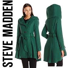 Steve Madden Belted Hooded Skirted Coat