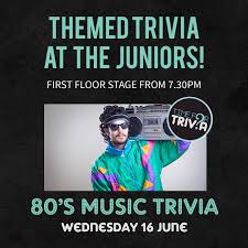 Our next theme trivia is set with the office on tue, june 8th at mex 1 west ashley at 8 pm. The Juniors Kingsford Next Wednesday 16th June Join Us At The Juniors Kingsford For 80 S Music Trivia Think You Can Take On The Boom Box Bring Your Friends Reserve A Table