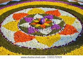 Tag use as kerala, pookalam, malsaram, flower on floor, keralam, onam celebration, festival. Shutterstock Puzzlepix