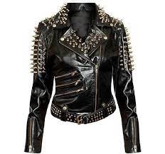 Handmade Woman Plain Black Studded Leather Jacket Spike Belted Etsy Spiked Leather Jacket Leather Jackets Women Black Studded Leather Jacket