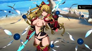 xxsjxx, vira (granblue fantasy), granblue fantasy, granblue fantasy versus,  highres, nude filter, third-party edit, 1girl, 3d, black panties, blonde  hair, breasts, hair ribbon, nipples, panties, ribbon, solo, topless,  underwear, weapon - Image