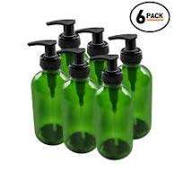 8 oz Green Glass Boston Round Bottle With Black Lotion Pump (6 Pack)