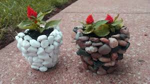 Beautiful Stone Concrete Flower Pots Ideas River Rock Planters Stone Planters Diy River Rock Diy Planters