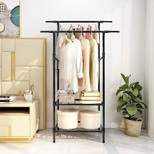 4.7 out of 5 stars 540. Buy Clothes Rack Heavy Duty Garment Racks For Hanging Clothes Clothing Rack With Shelves Double Rods Industrial Free Standing Metal Coat Rack 2 Tiers Shelves For Bedroom Laundry Living Room Black Online
