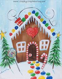 How To Paint A Gingerbread House Christmas Paintings On Canvas Christmas Paintings Christmas Canvas