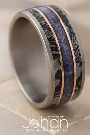 This Men S Wedding Band Has Inlays Of Crushed Sapphire And Rose Gold Pinstripes For A Classy M Unique Wedding Bands Jewelry By Johan Blue Wedding Inspiration