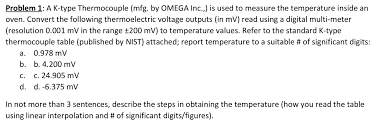 solved problem 1 a k type thermocouple mfg by omega in