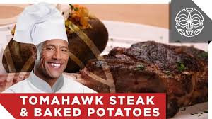 Let tomahawk steak rest for about 10 to 15 minutes every time after cooking to cherish its moistness one tomahawk steak can serve for two. What The Rock Is Cooking Tomahawk Steak Twice Baked Potato Youtube