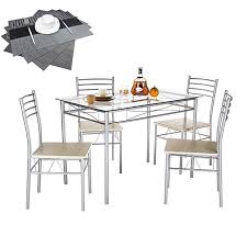 Amazon Com Vecelo Dining Table With 4 Chairs Kitchen Dining Dining Table Setting Dining Table Glass Dining Room Sets