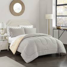 Casa 7 Piece Solid Reversible Comforter Set With Bonus Sheets Light Grey Queen Walmart Com Walmart Com
