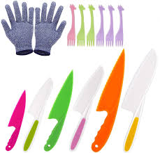 Are your kids involved in the kitchen? Amazon Com Leefe 6 Pieces Kids Knife Set For Cooking With Gloves And Plastic Forks Safe Lettuce And Salad Knives Kids Cooking Utensils In 6 Sizes Colors Serrated Edges Plastic Safe Kitchen