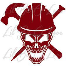 Construction Worker Skull In Hard Hat Vinyl Decal With Hammer And Nail Hard Hat Stickers Vinyl Decals Hard Hat Drawing