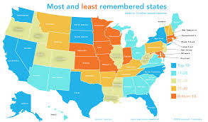 Most And Least Remembered Us States This Map Shows Which States Are The Hardest And Easiest To Remember According To Sporcle As Of 14 Funny Maps Us Map Map