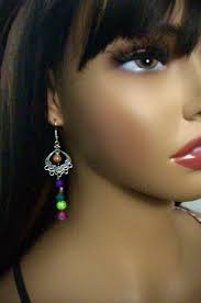 Bali Style Silver Earrings With Purple Tulip and Pearl Bead. A Purple & a  Turquoise Lava Stone and an Olive Wood Bead From Bethlehem. 3