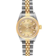 Rolex two tone ladies datejust watch, diamond bezel, model no 6917, 1979 $3,695.00 ladies rolex diamond sapphire datejust 18k white gold & steel blue dial watch Women S Rolex Watches Swisswatchexpo