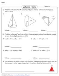 volume of a cone worksheets cones and conical frustum