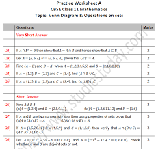 Easily check their work with the answer sheets. Cbse Class 11 Maths Venn Diagram And Operations On Sets Worksheet Set A