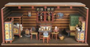 Doll Houses From 1880 To Present 1920 1930 Example Shown The Folk Inspired Room Is From The Dora Kuhn Cabin Dollhouse Dolls House Interiors Barbie Furniture