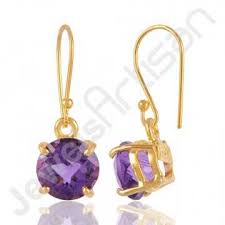 Purple and gold earrings dangle and dance as you move. Purple Amethyst Earring Gold Plated Earring 925 Solid Silver Earring