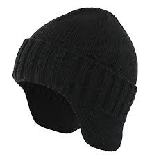 Home Prefer Mens Winter Knit Earflap Hat Cuffed Beanie With Ears Warmer Black Amazon In Clothing Accessories