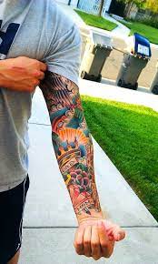 This Is The Kind Of Solid Colorful Look I Want When I Get A Half Sleeve Mens Sleeve Tattoo Ideas Tattoo Sleeve Designs Tattoos Traditional Tattoo Sleeve