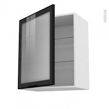 Meuble De Cuisine Haut Ouvrant Vitre Facade Noire Alu 1 Porte L60 X H70 X P37 Cm Sokleo Oskab