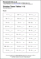 division times tables 1 12 worksheets free printable pdf