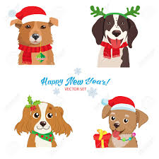 Vector cartoon of happy african family at christmas decorating tree and putting up streamers. Christmas Dog Faces Collection Vector Set Symbol Of The Year Royalty Free Cliparts Vectors And Stock Illustration Image 89465537