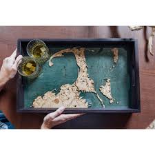 cape cod serving tray bathymetric wood chart