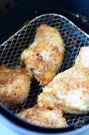 Place chicken thighs on top and pour remaining vegetable mixture over chicken. Air Fryer Chicken Thighs Parmesan Crusted A Pinch Of Healthy