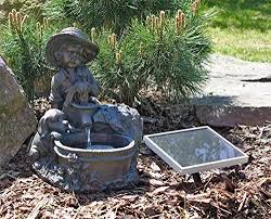 Clgarden Nsp5 Fontaine Solaire Motif Garcon Avec Baril Fontaine Solaire Jardin D Eau Fontaine De Jardin
