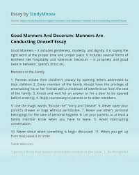 Good Manners And Decorum Manners Are Conducting Oneself Free Essay Example