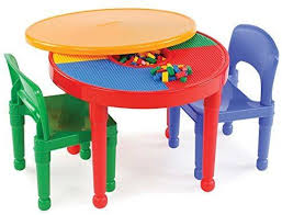Amazon Com Tot Tutors Kids 2 In 1 Plastic Lego Compatible Activity Table And 2 Chairs Set Primary Col Lego Activity Table Activity Table Table And Chair Sets