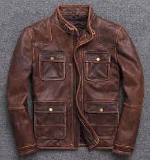 Linailin New Retro Mens Cowhide Jacket Mens Hunting Jacket Hunting Jackets Leather Jacket
