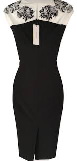 White guayabera dress with embroider flowers. Dt260 Karen Millen Flower Embroidery Pencil Dress Black White