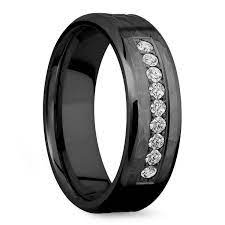 Black Mens Wedding Band With 9 Diamonds Zirconium 7mm Mens Wedding Bands Mens Wedding Bands Black Diamond Wedding Bands