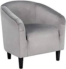 Amazon Com Yaheetech Velvet Arm Chair Home Modern Club Chair Accent Chair Upholstered Barrel Chair Gray Kit Barrel Chair Upholstered Chairs Modern Club Chair